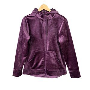Time & Tru Velour Full Zip Hooded Sweater Women Sz Small (4-6) Purple Glam Comfy